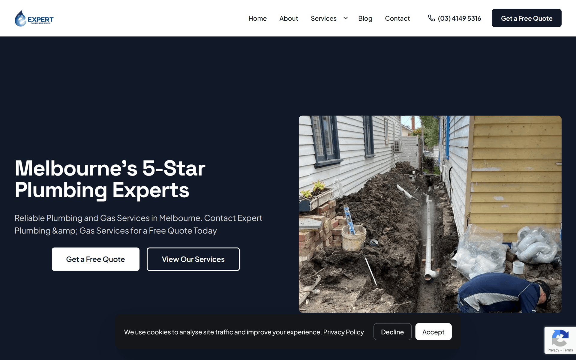 Expert Plumbing website screenshot